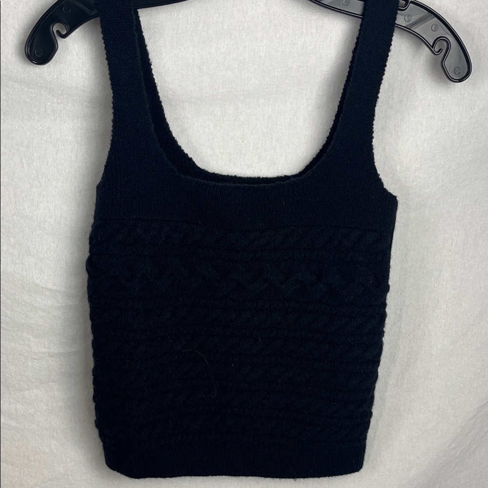 J. Crew Black Textured Knit Tank Top alpaca wool blend small